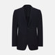 The Navy Knitted London Blazer by Turnbull & Asser features notch lapels, two buttons, and three front pockets—ideal for spring or summer contemporary looks. Displayed on a plain white background.