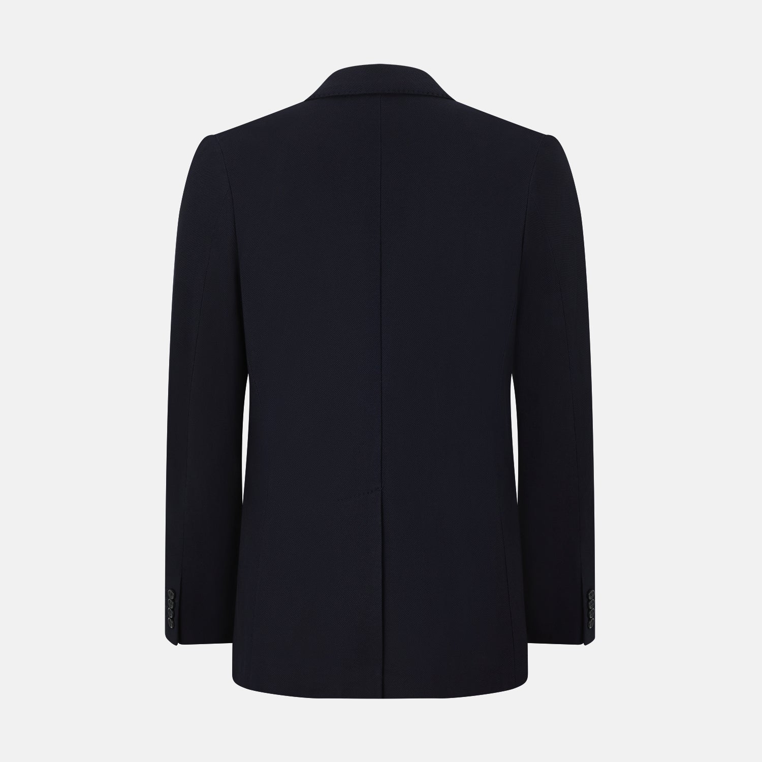View 3 of product The Navy Knitted London Blazer by Turnbull & Asser features notch lapels, two buttons, and three front pockets—ideal for spring or summer contemporary looks. Displayed on a plain white background.