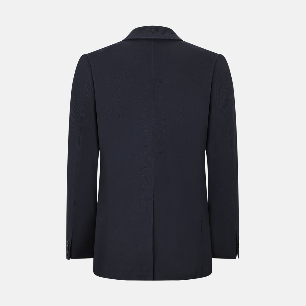 The Charcoal Knitted London Blazer by Turnbull & Asser is a men's single-breasted formal jacket with two buttons, notched lapels, and two front patch pockets, shown against a plain white background.