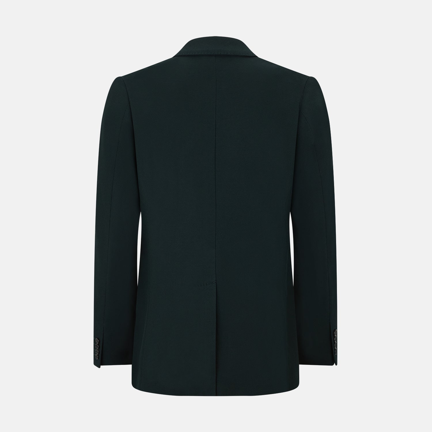 View 3 of product The Turnbull & Asser Forest Green Knitted London Blazer showcases notch lapels, two buttons, patch and chest pockets on a white background—a modern classic for timeless style.