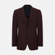 The Turnbull & Asser Burgundy Knitted London Blazer features notch lapels, two front buttons, flap pockets, and a welt chest pocket—ideal for spring and summer—shown against a plain white background.