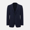View 1 of product The Turnbull & Asser UK Navy Silk & Cotton Bath Blazer for men features notch lapels, two front pockets, a chest pocket, and a single-breasted button closure, crafted with refined Italian tailoring and shown on a white background.