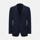 The Turnbull & Asser UK Navy Silk & Cotton Bath Blazer for men features notch lapels, two front pockets, a chest pocket, and a single-breasted button closure, crafted with refined Italian tailoring and shown on a white background.