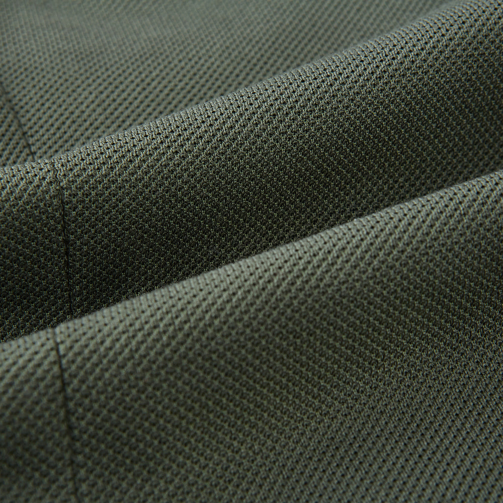 The Turnbull & Asser UK Sage Silk & Cotton Bath Blazer is a single-breasted Italian-tailored piece in olive green, featuring notch lapels, two front patch pockets, a chest pocket, and two buttons, shown on a plain white background.