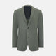 The Turnbull & Asser UK Sage Silk & Cotton Bath Blazer is a single-breasted Italian-tailored piece in olive green, featuring notch lapels, two front patch pockets, a chest pocket, and two buttons, shown on a plain white background.