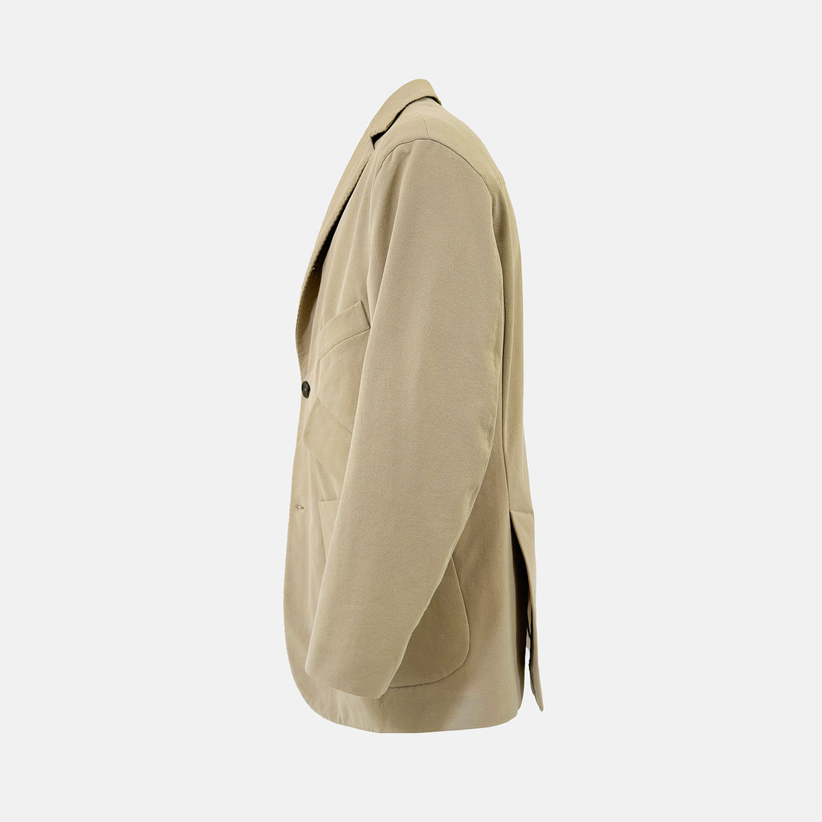 View 2 of product Riviera Sand Oversized Blazer in Cotton by Turnbull & Asser UK, featuring two spacious front pockets, a single chest pocket, and a classic notched lapel. Expertly tailored from premium cotton-nylon stretch fabric, this blazer is shown front-facing against a clean white background—an essential piece for achieving effortless sophistication.