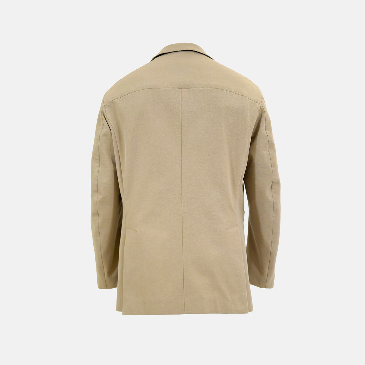 View 4 of product Riviera Sand Oversized Blazer in Cotton by Turnbull & Asser UK, featuring two spacious front pockets, a single chest pocket, and a classic notched lapel. Expertly tailored from premium cotton-nylon stretch fabric, this blazer is shown front-facing against a clean white background—an essential piece for achieving effortless sophistication.