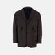 Introducing the Riviera Chocolate Oversized Blazer in Cotton by Turnbull & Asser UK—a dark brown blazer featuring two front buttons, three patch pockets, and notch lapels. Crafted from a cotton-nylon stretch fabric and showcased against a plain white background, this piece is a timeless addition to your autumn wardrobe.