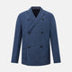 The Henley Denim Blazer in Linen by Turnbull & Asser UK features a double-breasted design with six black buttons, notch lapels, two front pockets, and a chest pocket—a timeless staple for effortless British summer dressing—displayed on a plain white background.