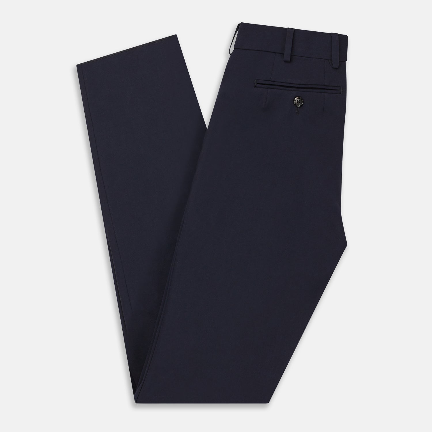 View 5 of product The Navy Blue James Trouser by Turnbull & Asser features a tailored straight-leg cut, flat front, belt loops, and button closure, shown on a plain white background for an elegant and versatile look.