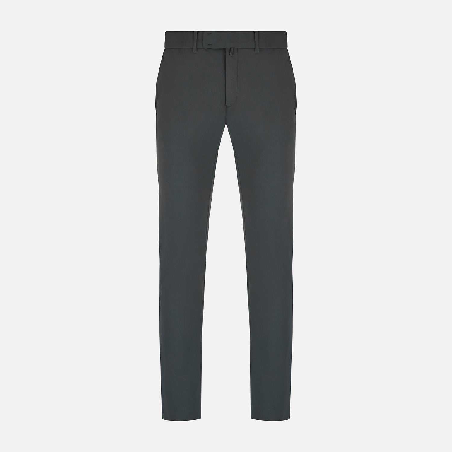 View 1 of product A pair of slim-fit Dark Green James trousers by Turnbull & Asser in Italian cotton, featuring belt loops, side pockets, and a flat front, shown against a plain white background.