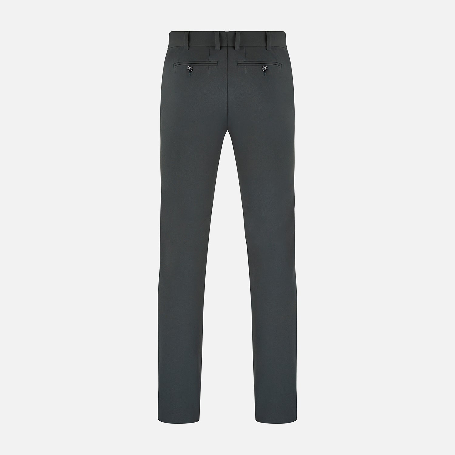 View 3 of product A pair of slim-fit Dark Green James trousers by Turnbull & Asser in Italian cotton, featuring belt loops, side pockets, and a flat front, shown against a plain white background.