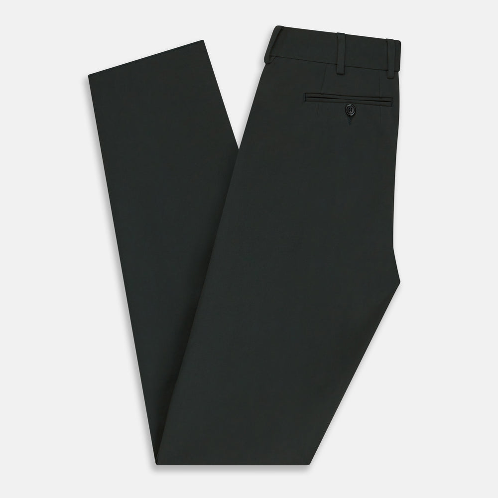 A pair of slim-fit Dark Green James trousers by Turnbull & Asser in Italian cotton, featuring belt loops, side pockets, and a flat front, shown against a plain white background.