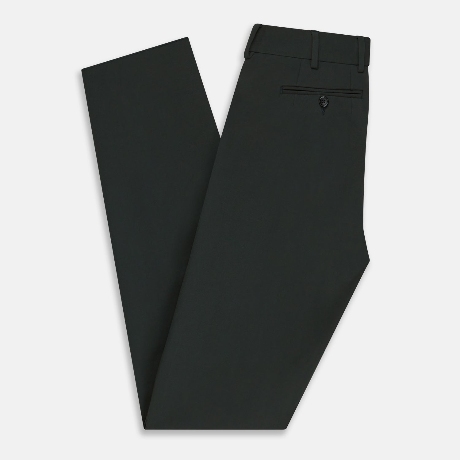 View 5 of product A pair of slim-fit Dark Green James trousers by Turnbull & Asser in Italian cotton, featuring belt loops, side pockets, and a flat front, shown against a plain white background.