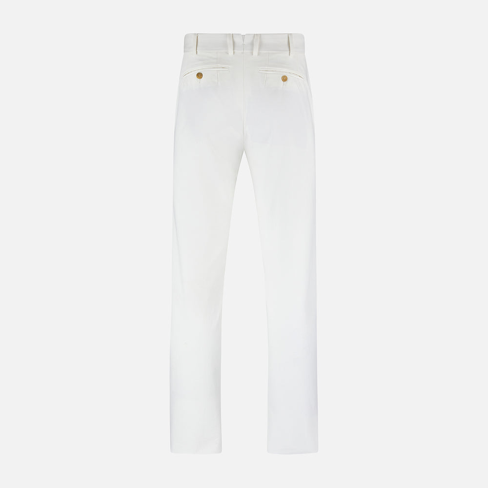 The Off White James Trouser by Turnbull & Asser is a straight fit pair with belt loops and side pockets, crafted from Italian cotton, shown against a plain light background.