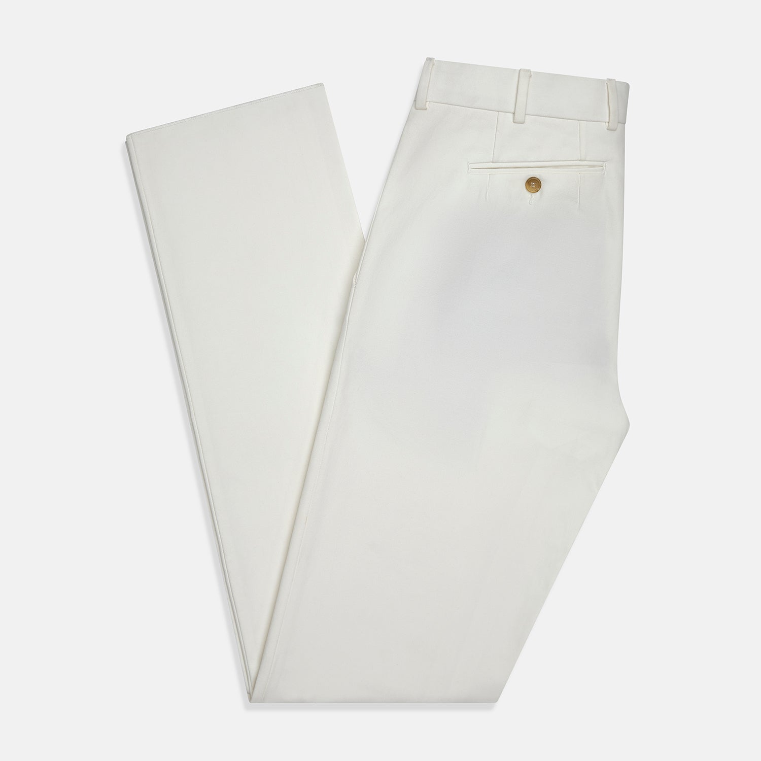 View 5 of product The Off White James Trouser by Turnbull & Asser is a straight fit pair with belt loops and side pockets, crafted from Italian cotton, shown against a plain light background.