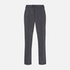 View 1 of product The Charcoal Pinstripe Henry Trousers by Turnbull & Asser feature white vertical stripes, a button and zip closure, belt loops, and side pockets, shown against a plain white background.