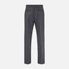 View 3 of product The Charcoal Pinstripe Henry Trousers by Turnbull & Asser feature white vertical stripes, a button and zip closure, belt loops, and side pockets, shown against a plain white background.