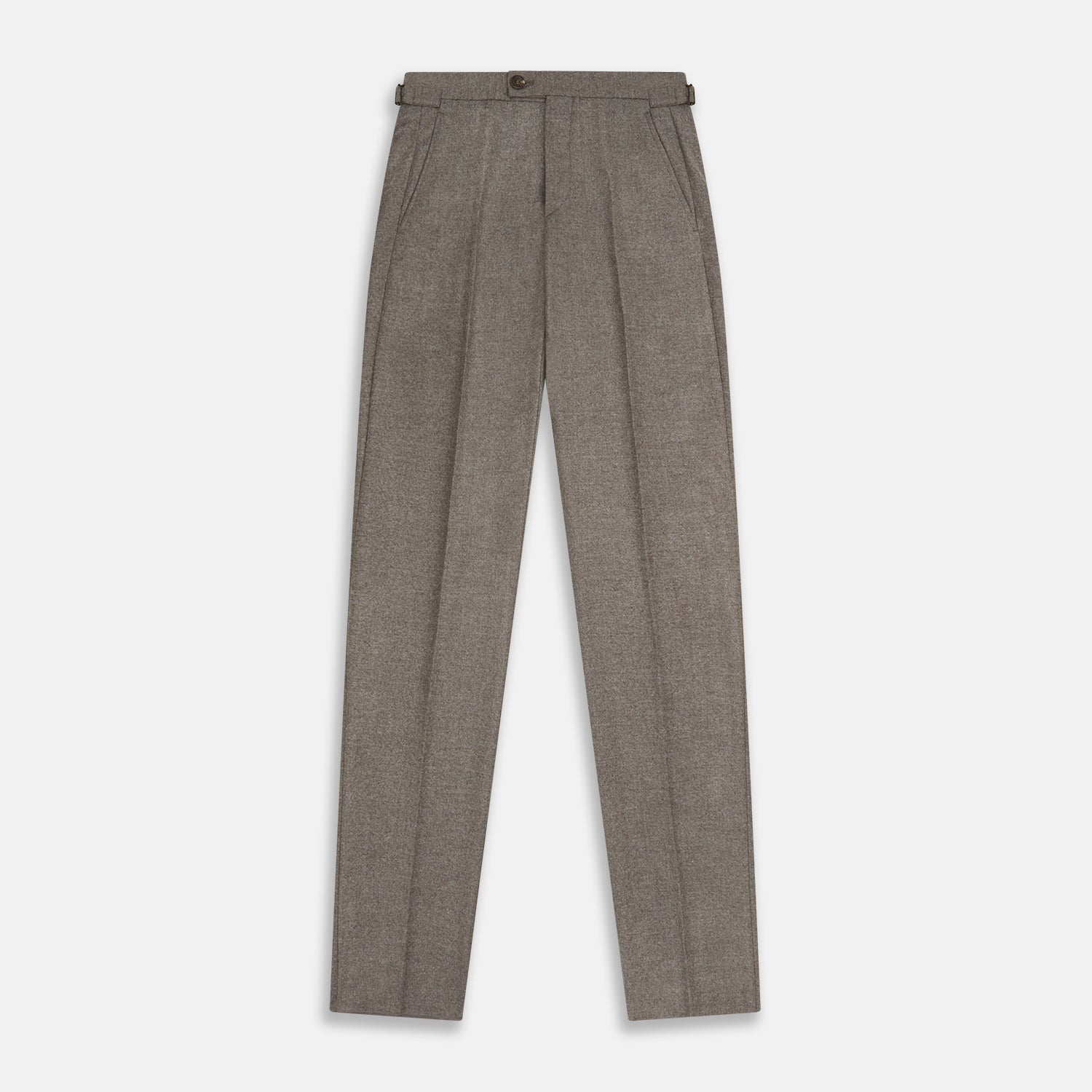 View 1 of product The Stone Henry Trousers by Turnbull & Asser, in a wool-cashmere blend, feature pleats, a button closure, belt loops, and straight legs, shown laid flat on a white background.
