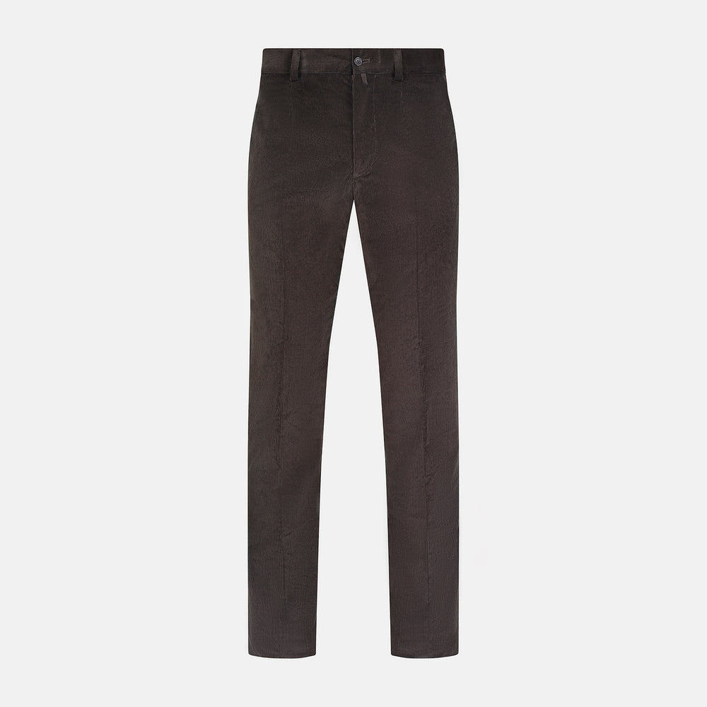 Turnbull & Asser’s Brown Corduroy Rupert Trousers feature a straight-leg cut, button closure, and belt loops—ideal for elevating your formal look with modern sophistication.