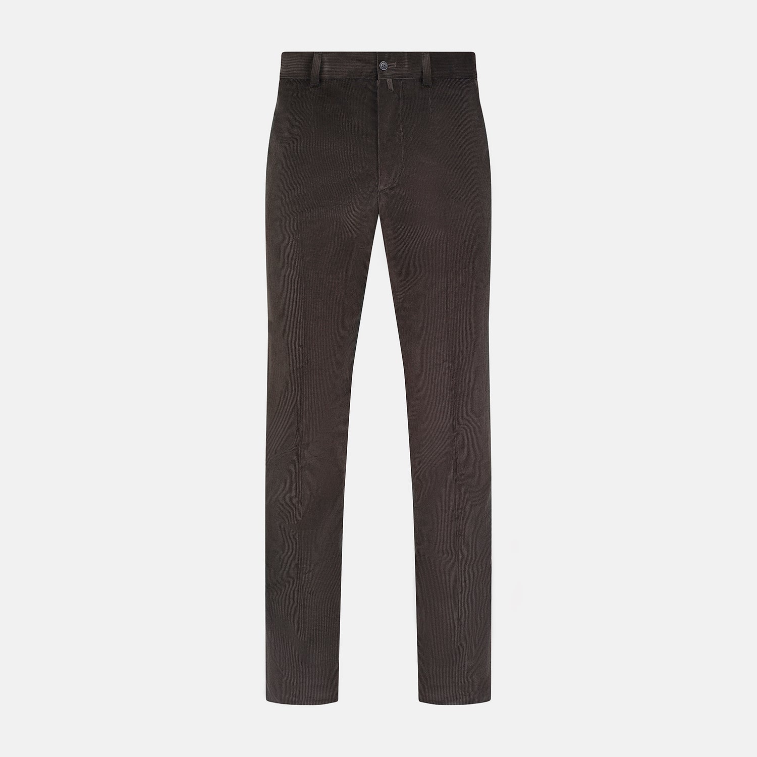 View 1 of product Turnbull & Asser’s Brown Corduroy Rupert Trousers feature a straight-leg cut, button closure, and belt loops—ideal for elevating your formal look with modern sophistication.