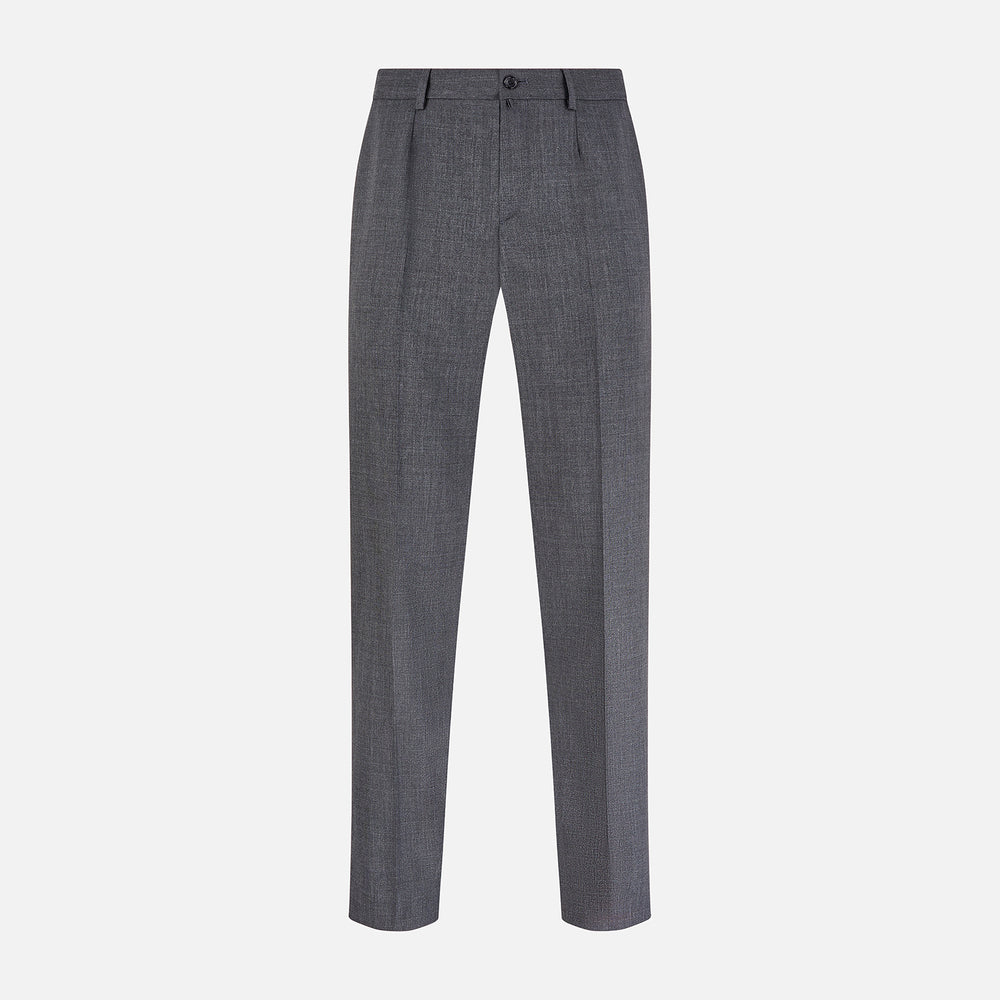 A pair of Turnbull & Asser Grey Rupert Trousers in tailored wool, with belt loops, button closure, and straight legs, displayed against a plain white background.