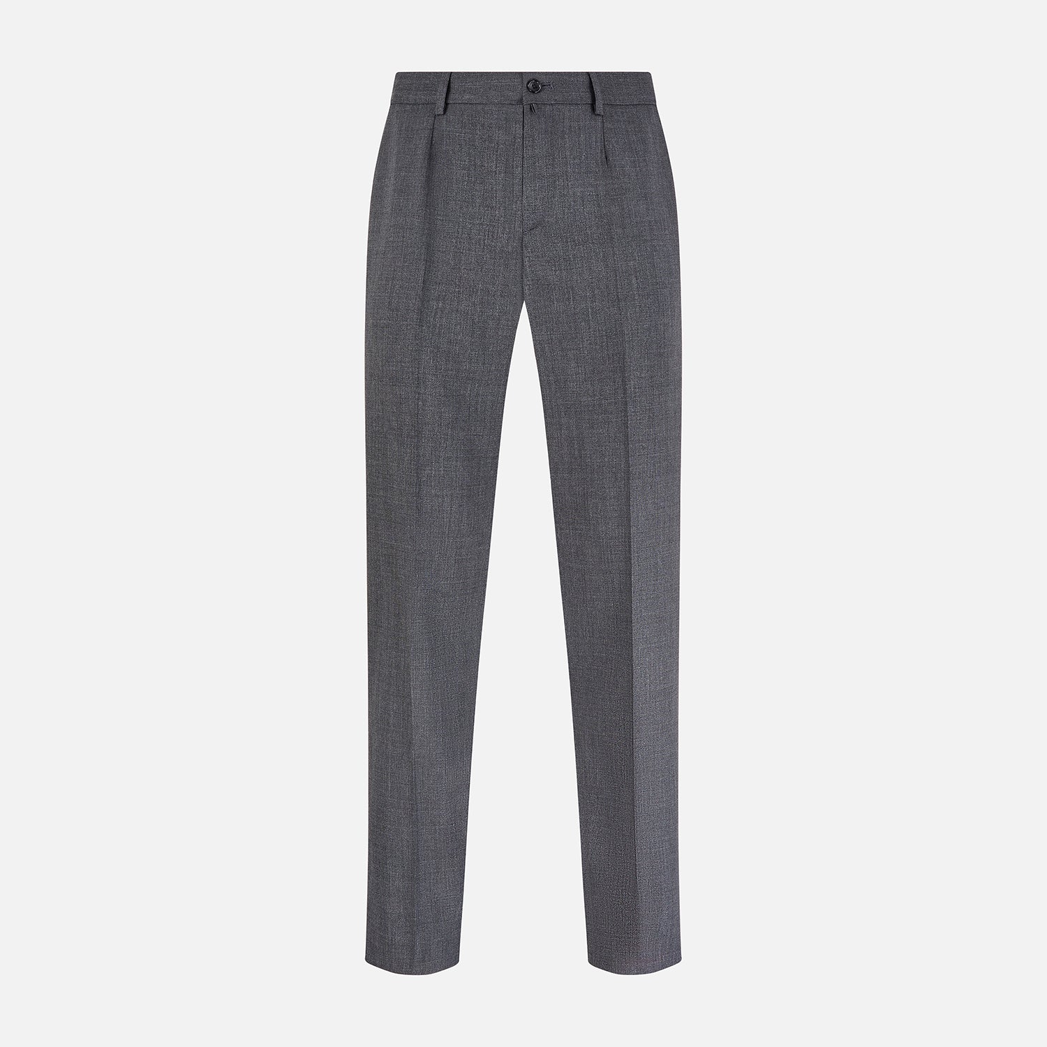 View 1 of product A pair of Turnbull & Asser Grey Rupert Trousers in tailored wool, with belt loops, button closure, and straight legs, displayed against a plain white background.