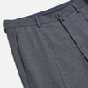 View 2 of product A pair of Turnbull & Asser Grey Rupert Trousers in tailored wool, with belt loops, button closure, and straight legs, displayed against a plain white background.