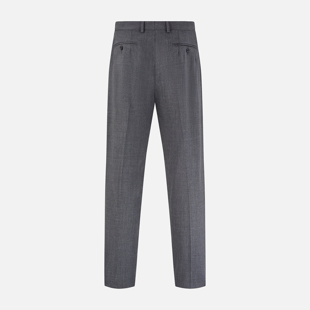 A pair of Turnbull & Asser Grey Rupert Trousers in tailored wool, with belt loops, button closure, and straight legs, displayed against a plain white background.