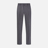 View 1 of product Turnbull & Asser Charcoal and Purple Check Rupert Trousers feature a tailored fit, belt loops, front crease, and button closure, shown on a plain white background.