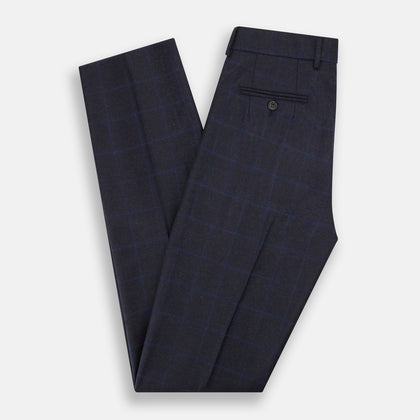 Blue Checked Navy Rupert Trousers Image 4