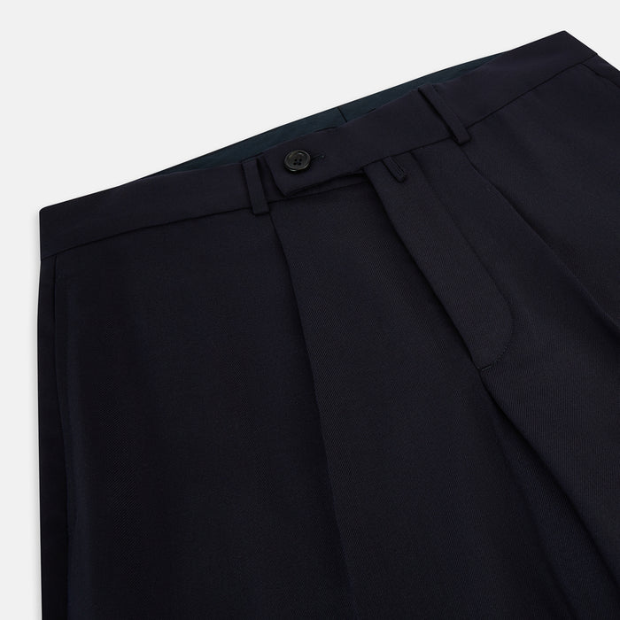 Edward Navy Pleated Trousers in Wool Gabardine Image 1