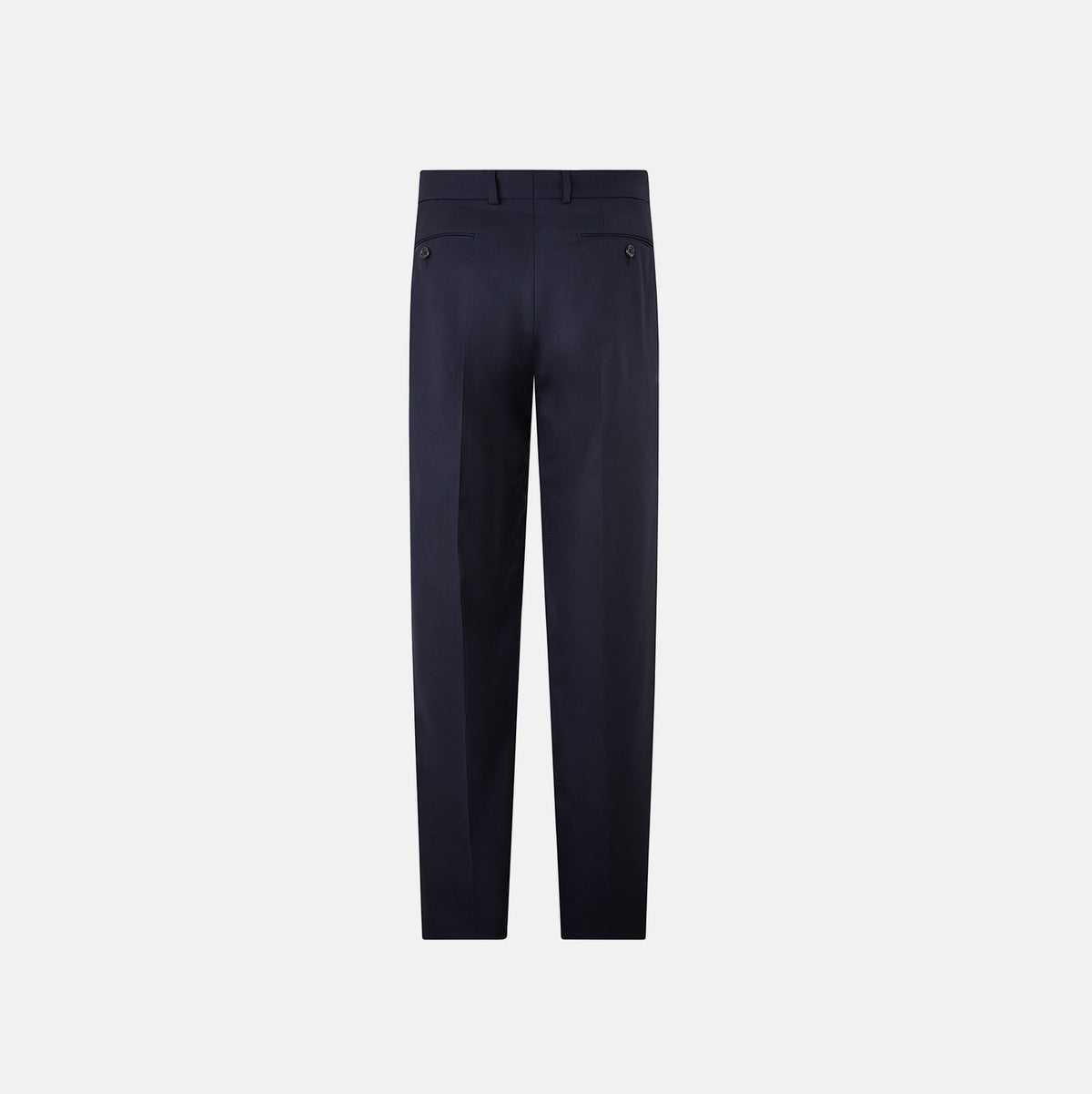 View 3 of product Turnbull & Asser UK Edward Navy Pleated Trousers in Wool Gabardine featuring a navy blue, tailored silhouette with a straight-leg cut and pleated detailing.