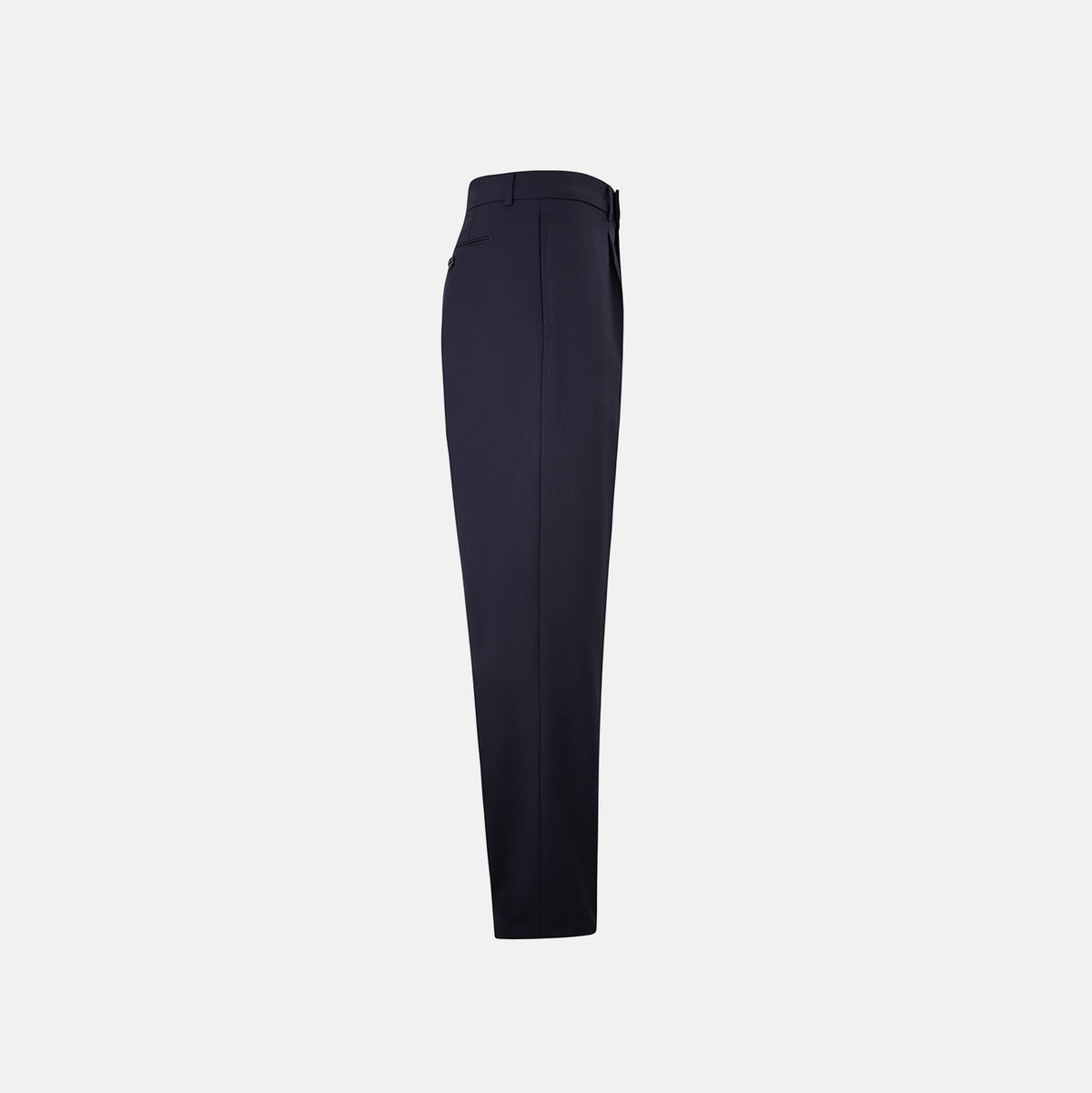 View 4 of product Turnbull & Asser UK Edward Navy Pleated Trousers in Wool Gabardine featuring a navy blue, tailored silhouette with a straight-leg cut and pleated detailing.