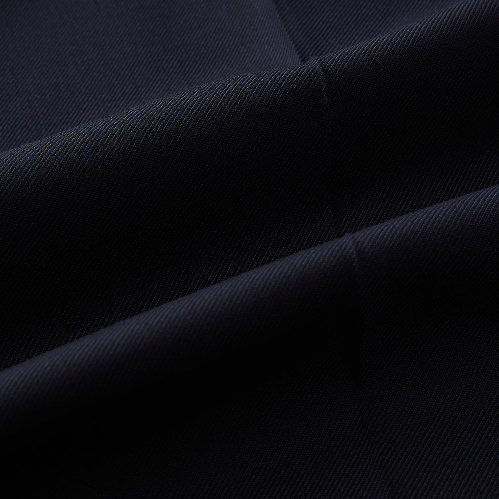 Turnbull & Asser UK Edward Navy Pleated Trousers in Wool Gabardine featuring a navy blue, tailored silhouette with a straight-leg cut and pleated detailing.