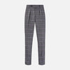 View 1 of product Turnbull & Asser's Grey Check Edward Trousers feature a tailored fit, front pleats, waistband with belt loops, and button closure—crafted from a wool-cotton blend. Ideal for semi-formal wear. Shown on a plain white background.