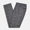 View 5 of product Turnbull & Asser's Grey Check Edward Trousers feature a tailored fit, front pleats, waistband with belt loops, and button closure—crafted from a wool-cotton blend. Ideal for semi-formal wear. Shown on a plain white background.
