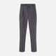The Turnbull & Asser Dark Grey Pinstripe Arthur Trousers feature a subtle pinstripe, front button and zip closure, belt loops, and pleated front. These straight-leg trousers are shown against a plain white background.