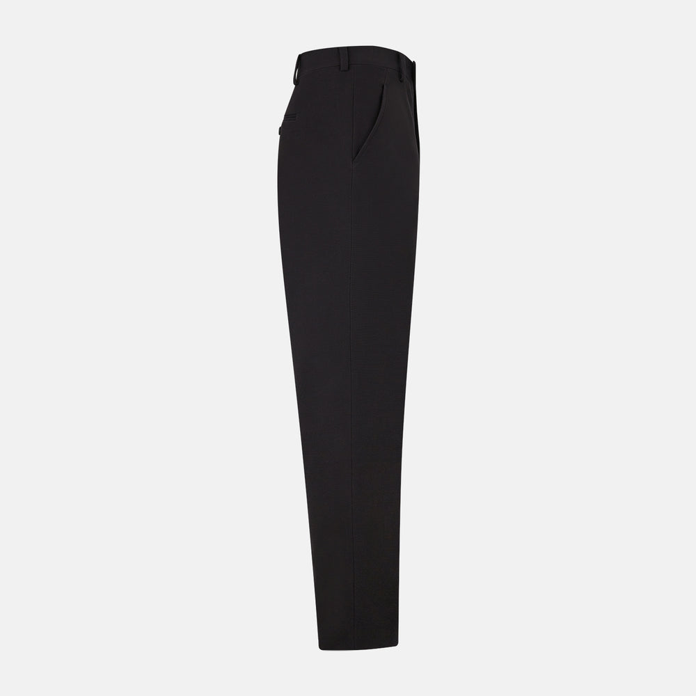 The Turnbull & Asser UK Dark Chocolate William Trousers are straight-leg dress pants with subtle pleats, belt loops, and a waistband, showcased against a plain white background.