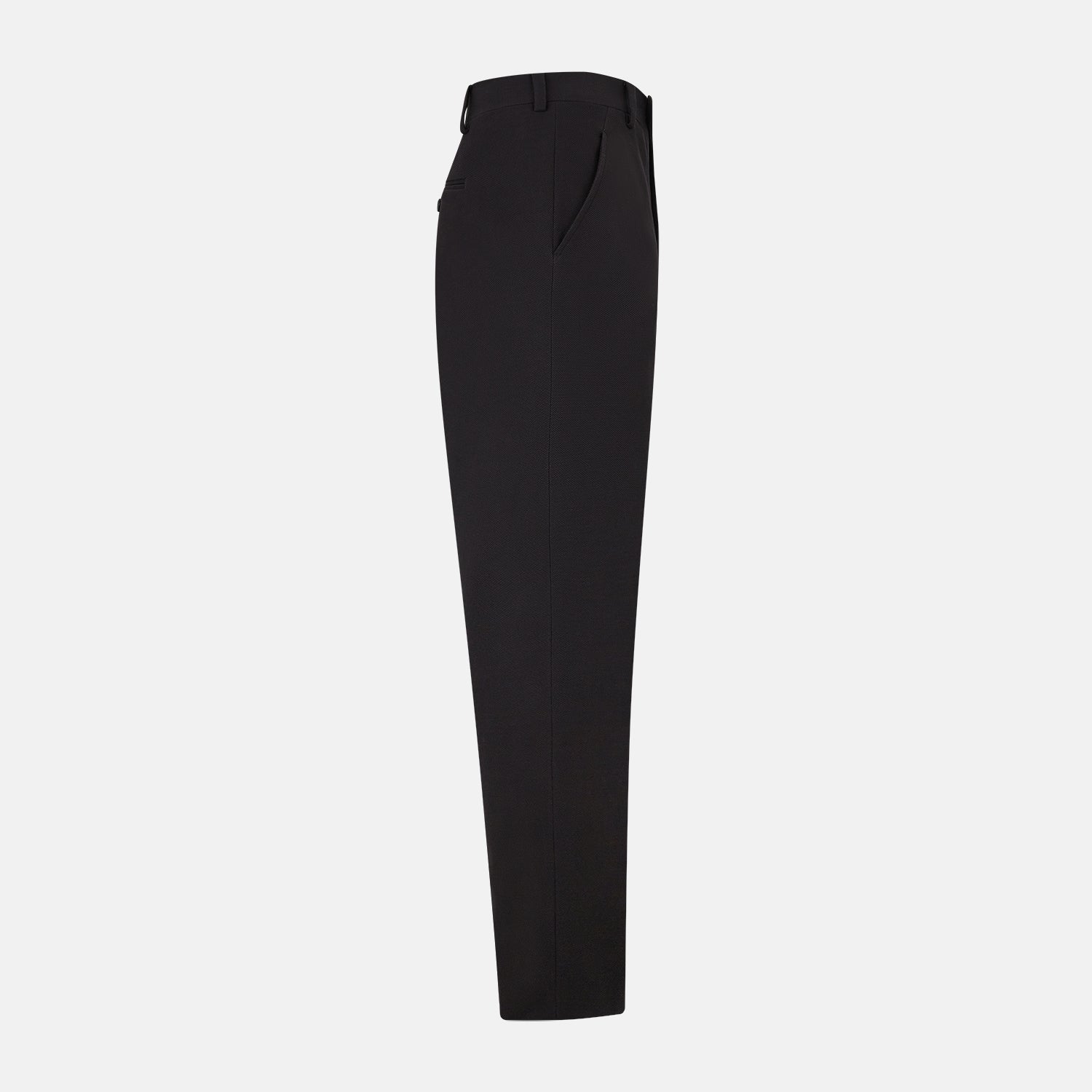View 4 of product The Turnbull & Asser UK Dark Chocolate William Trousers are straight-leg dress pants with subtle pleats, belt loops, and a waistband, showcased against a plain white background.