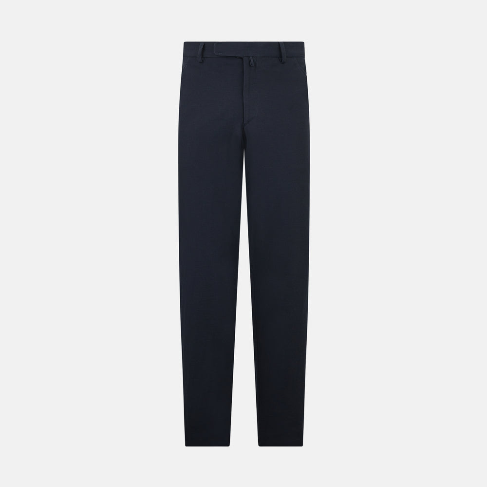 The Charcoal William Trousers by Turnbull & Asser UK feature a straight-leg cut, belt loops, and a flat front in classic dark navy blue, styled like traditional charcoal dress pants and shown on a plain white background.