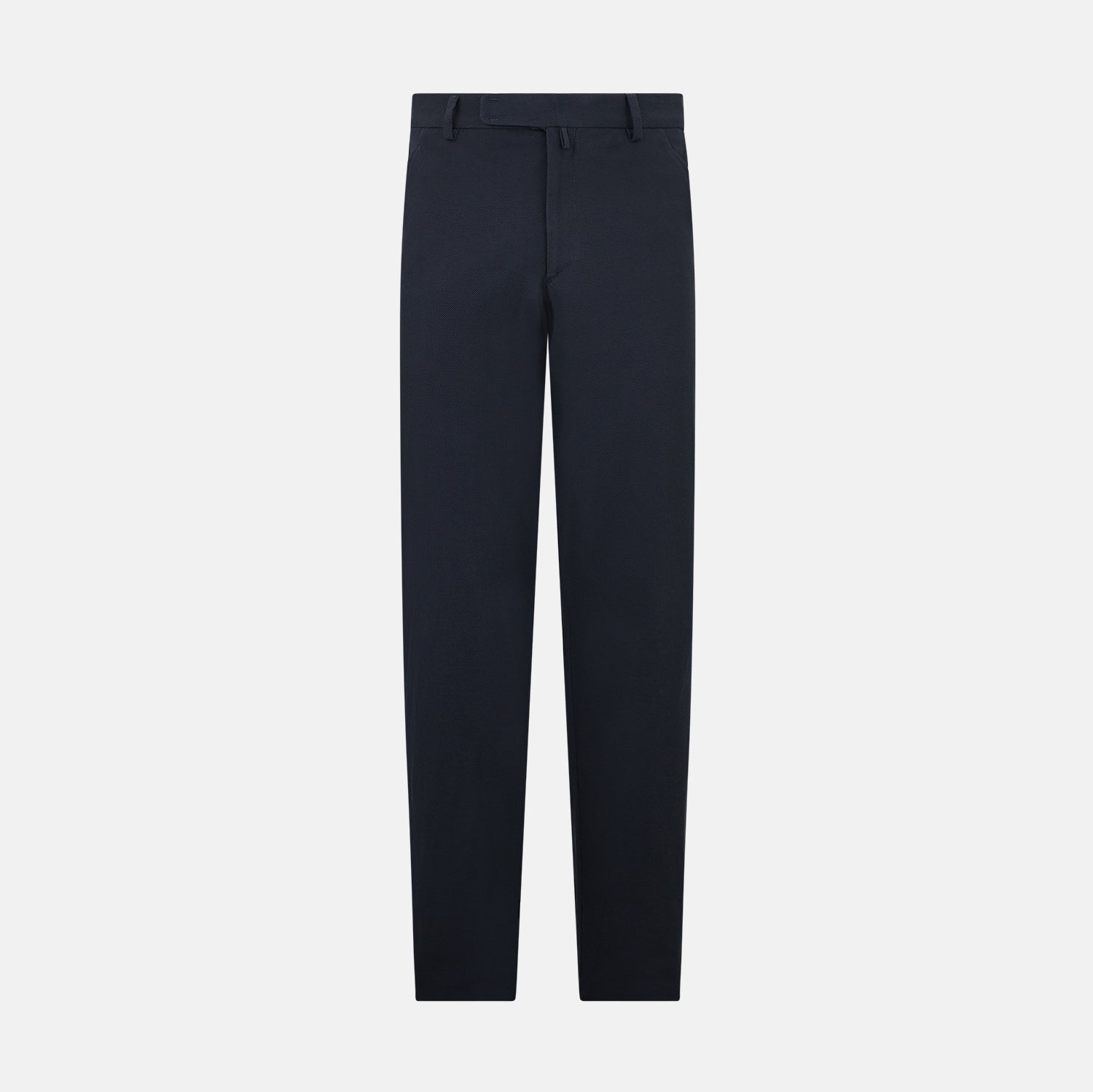 View 1 of product The Charcoal William Trousers by Turnbull & Asser UK feature a straight-leg cut, belt loops, and a flat front in classic dark navy blue, styled like traditional charcoal dress pants and shown on a plain white background.