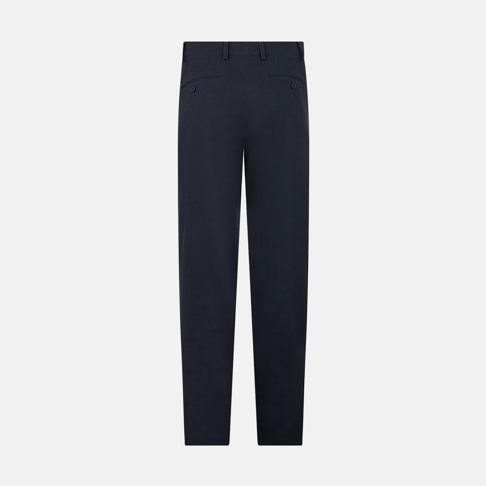 The Charcoal William Trousers by Turnbull & Asser UK feature a straight-leg cut, belt loops, and a flat front in classic dark navy blue, styled like traditional charcoal dress pants and shown on a plain white background.