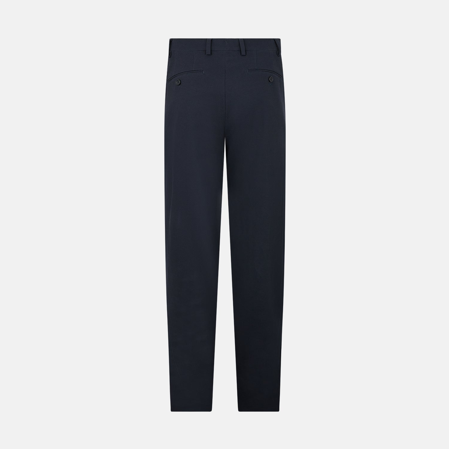 View 2 of product The Charcoal William Trousers by Turnbull & Asser UK feature a straight-leg cut, belt loops, and a flat front in classic dark navy blue, styled like traditional charcoal dress pants and shown on a plain white background.