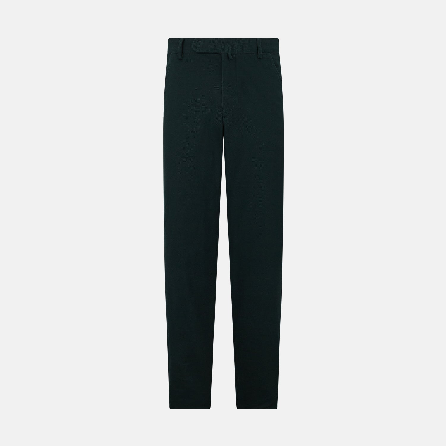 View 1 of product The Forest Green William Trousers by Turnbull & Asser UK are straight-leg, pleated trousers with belt loops and side pockets, displayed on a plain white background.