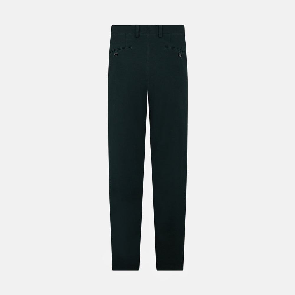 The Forest Green William Trousers by Turnbull & Asser UK are straight-leg, pleated trousers with belt loops and side pockets, displayed on a plain white background.
