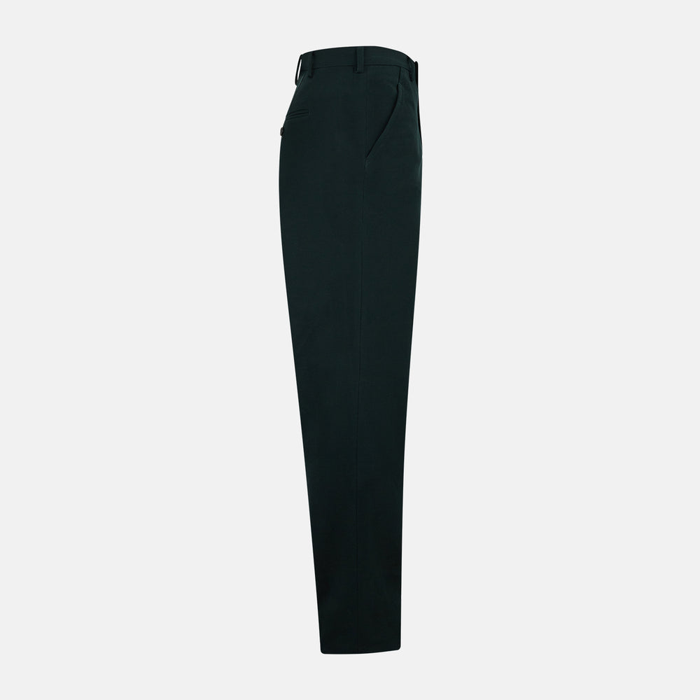 The Forest Green William Trousers by Turnbull & Asser UK are straight-leg, pleated trousers with belt loops and side pockets, displayed on a plain white background.