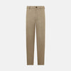 View 1 of product The Sand Linen Amberley Trousers by Turnbull & Asser UK are high-waisted, straight-leg, light brown herringbone linen trousers with belt loops, a front button, and zip closure, shown against a plain white background.