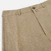 View 2 of product The Sand Linen Amberley Trousers by Turnbull & Asser UK are high-waisted, straight-leg, light brown herringbone linen trousers with belt loops, a front button, and zip closure, shown against a plain white background.