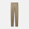 View 3 of product The Sand Linen Amberley Trousers by Turnbull & Asser UK are high-waisted, straight-leg, light brown herringbone linen trousers with belt loops, a front button, and zip closure, shown against a plain white background.